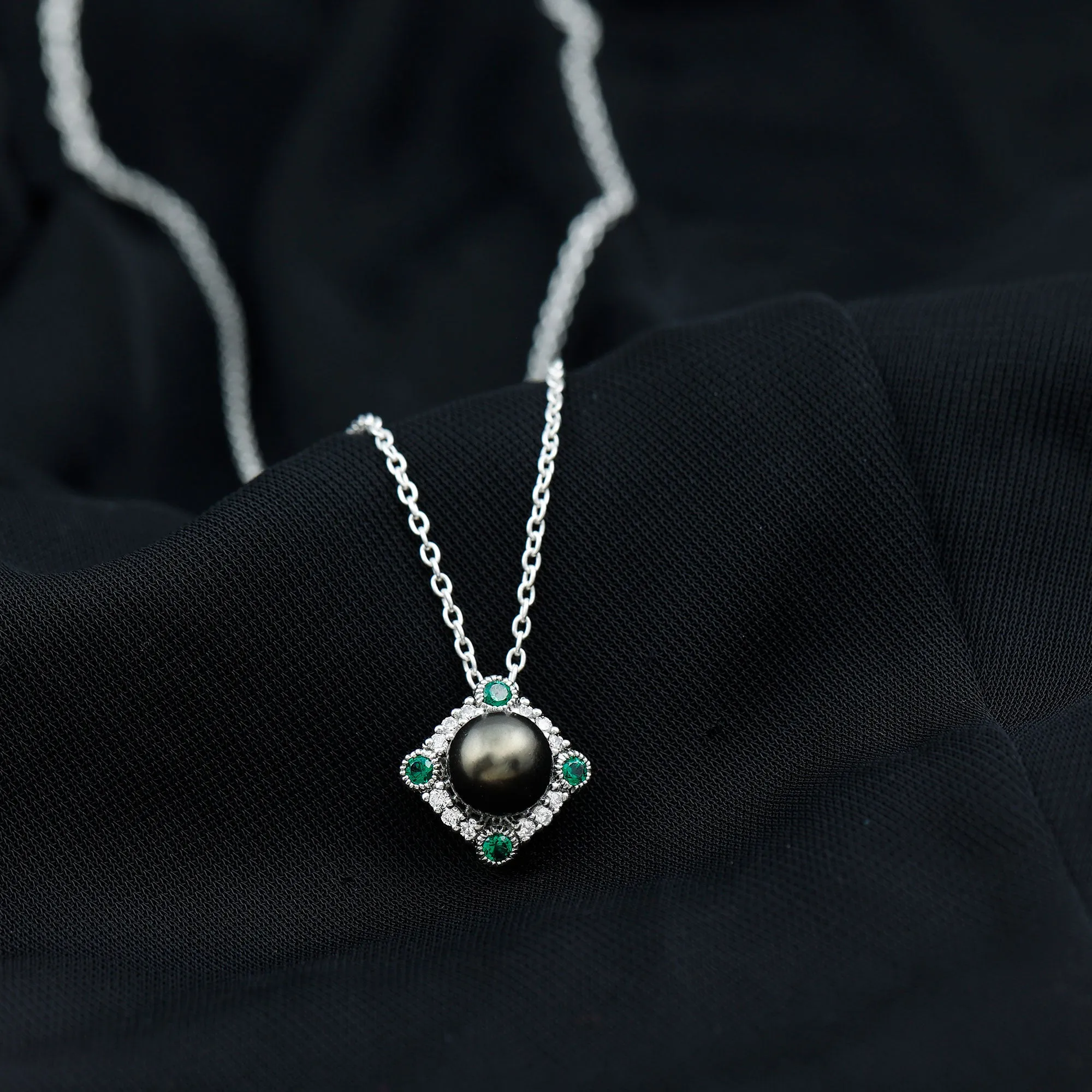 Vintage Inspired Tahitian Pearl Pendant with Emerald