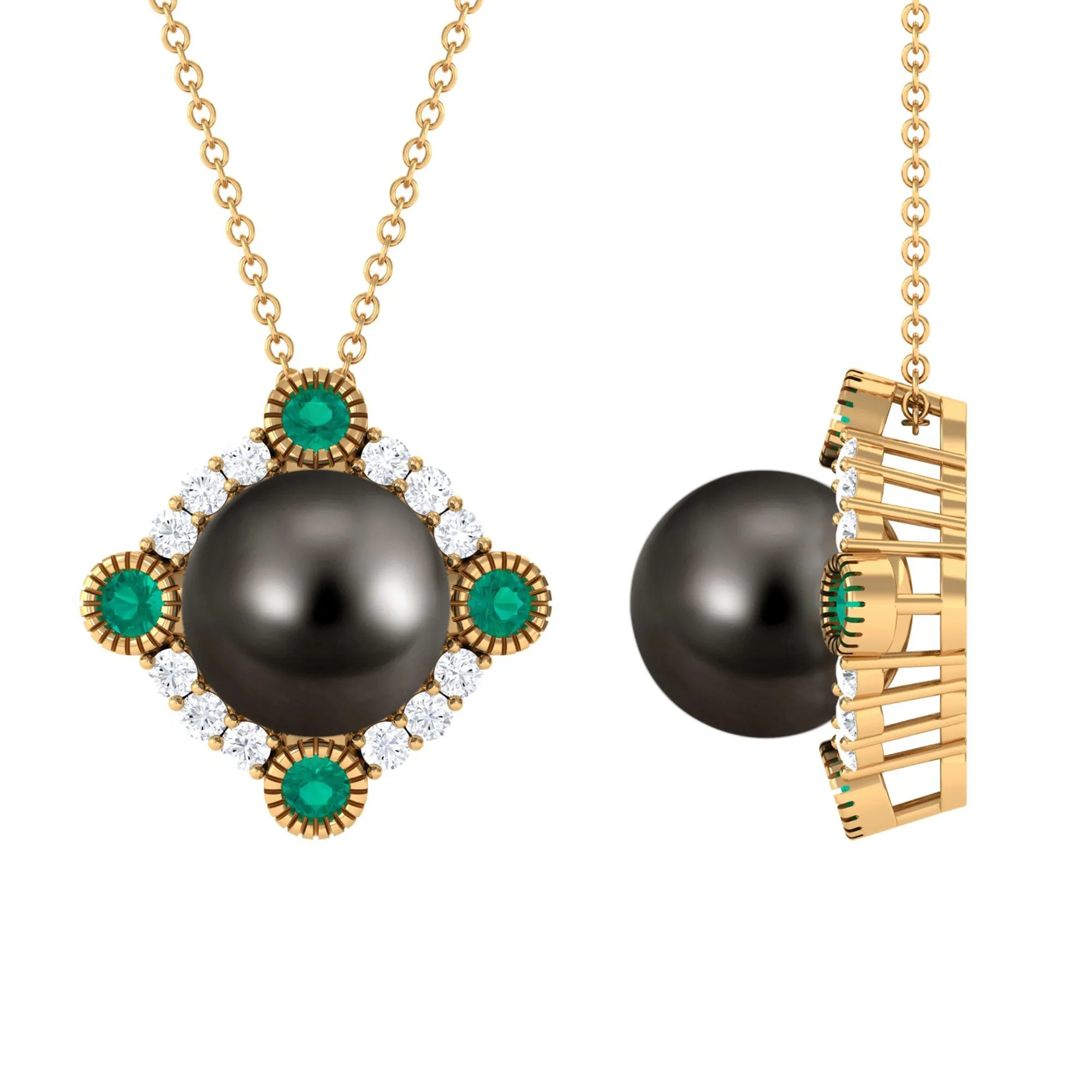 Vintage Inspired Tahitian Pearl Pendant with Emerald