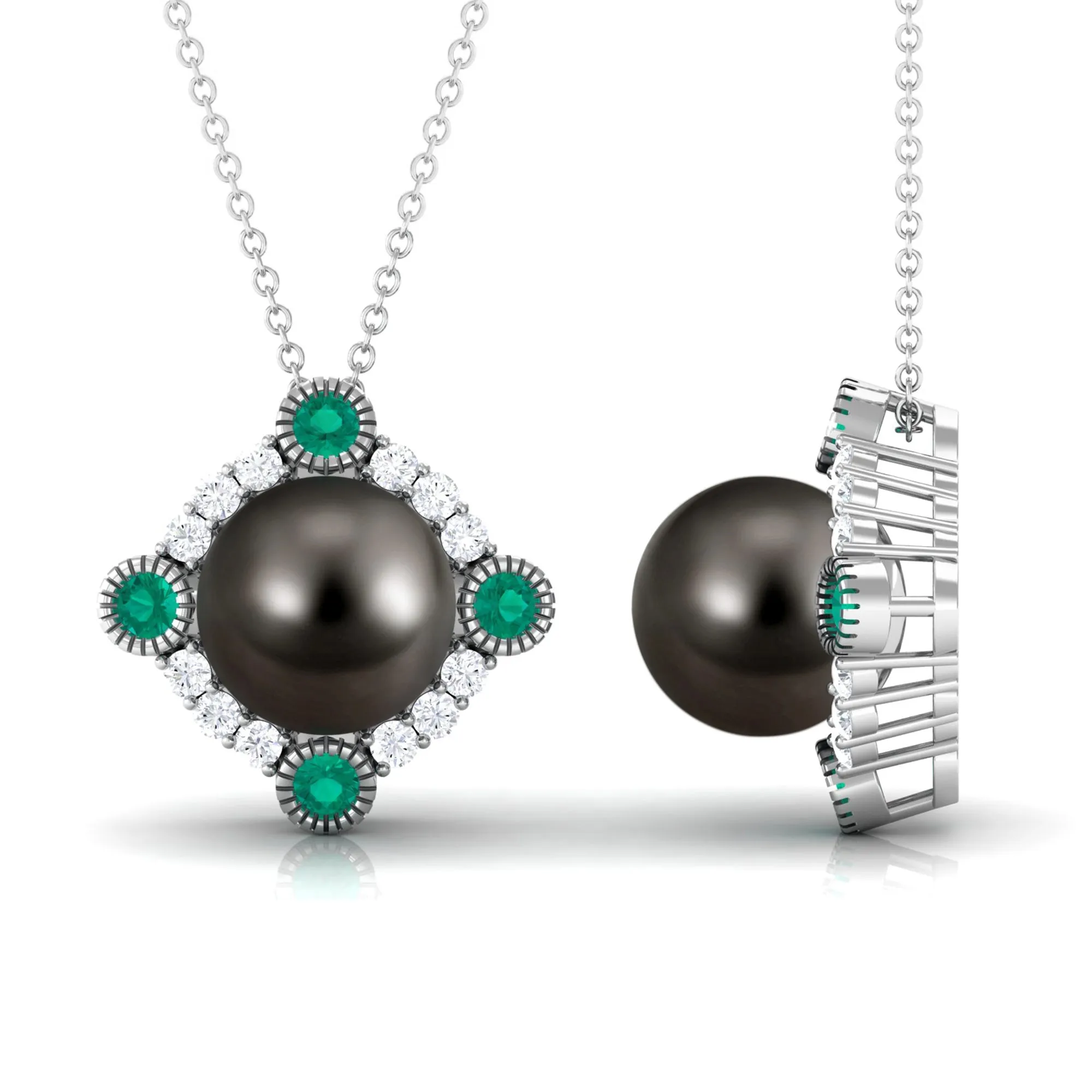 Vintage Inspired Tahitian Pearl Pendant with Emerald