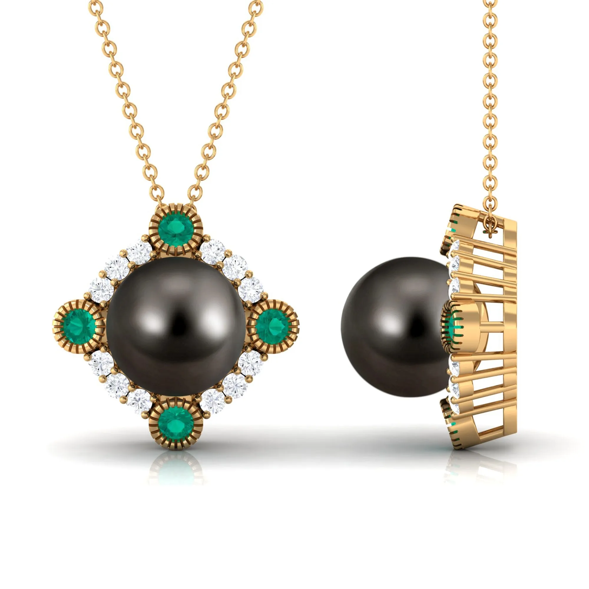 Vintage Inspired Tahitian Pearl Pendant with Emerald