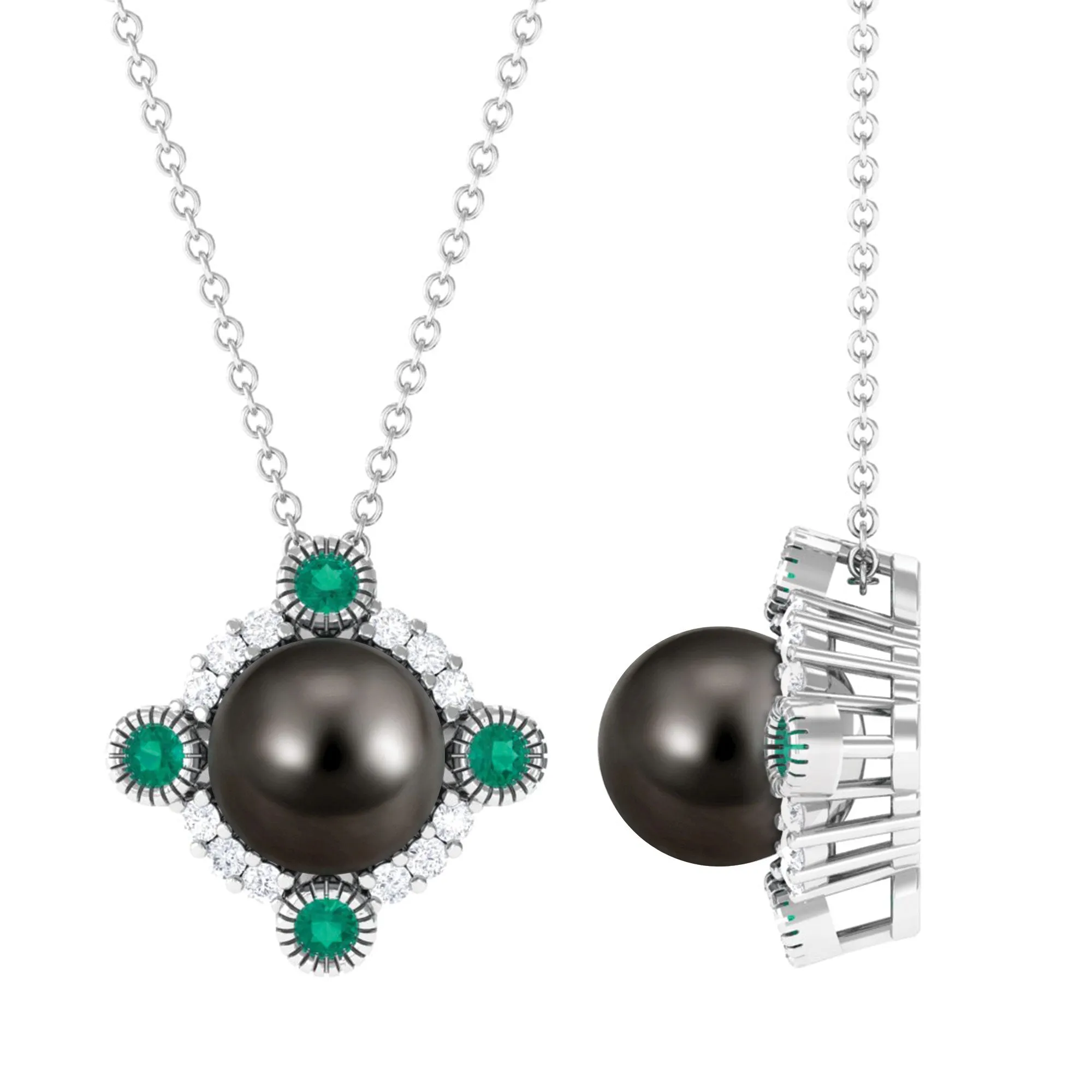 Vintage Inspired Tahitian Pearl Pendant with Emerald