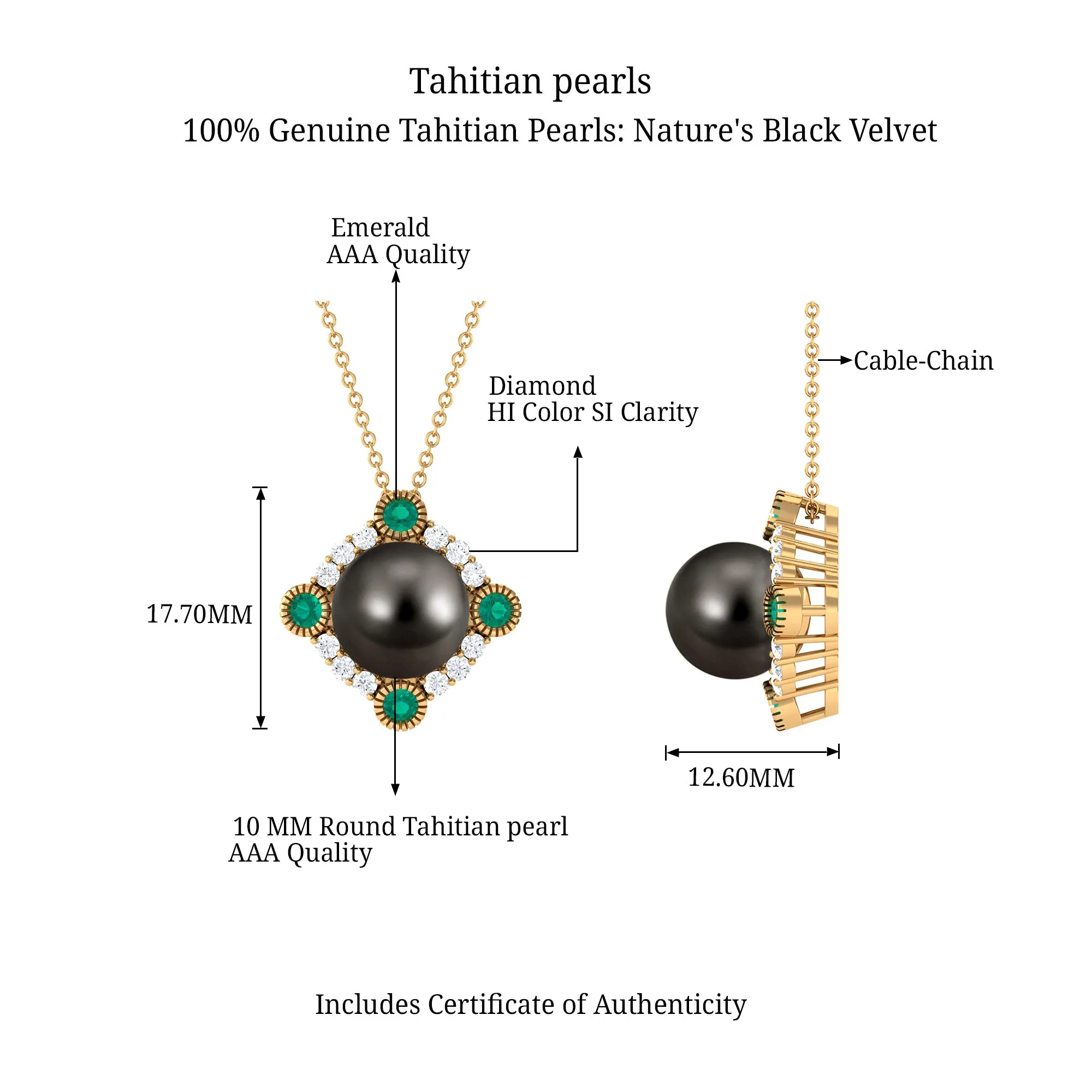 Vintage Inspired Tahitian Pearl Pendant with Emerald