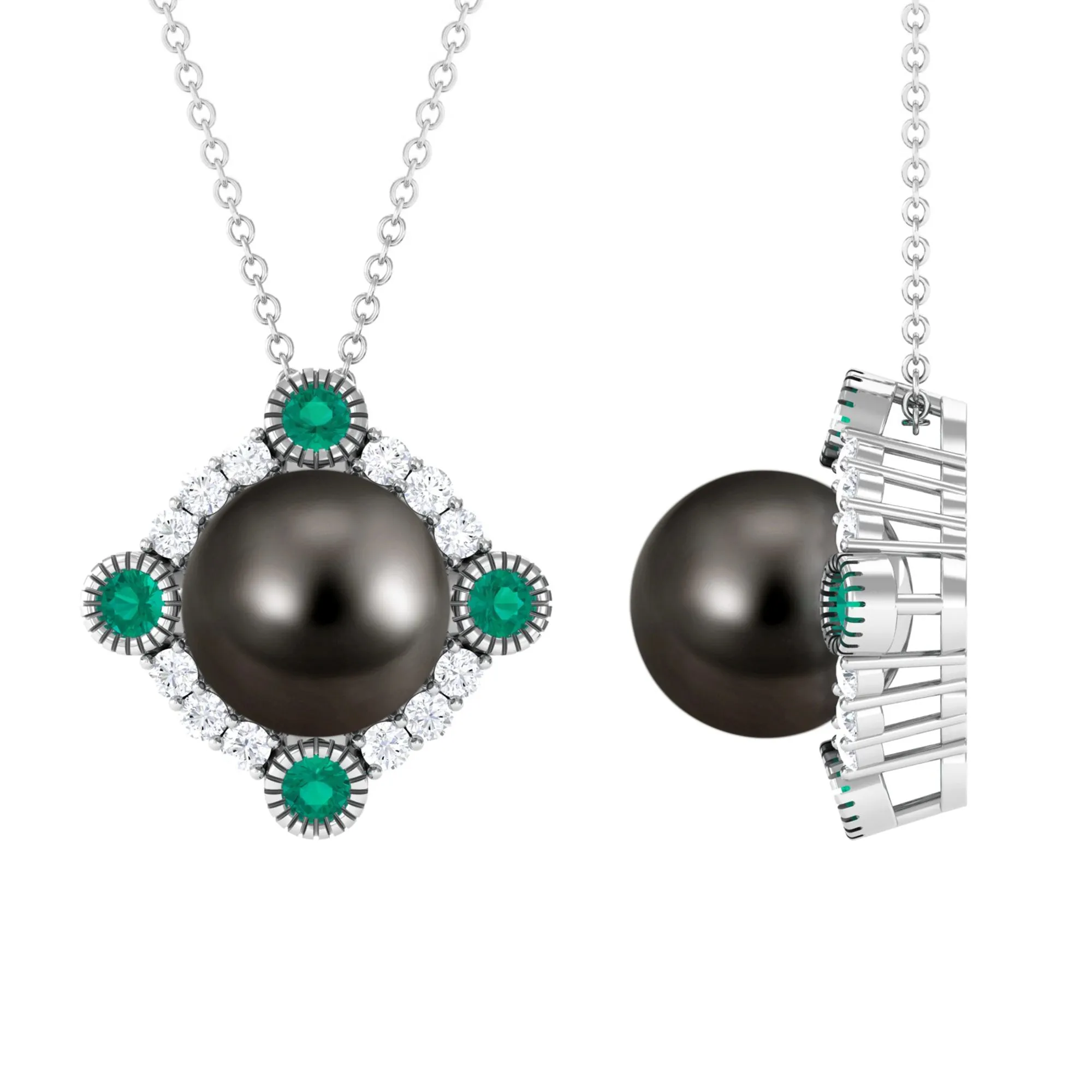Vintage Inspired Tahitian Pearl Pendant with Emerald
