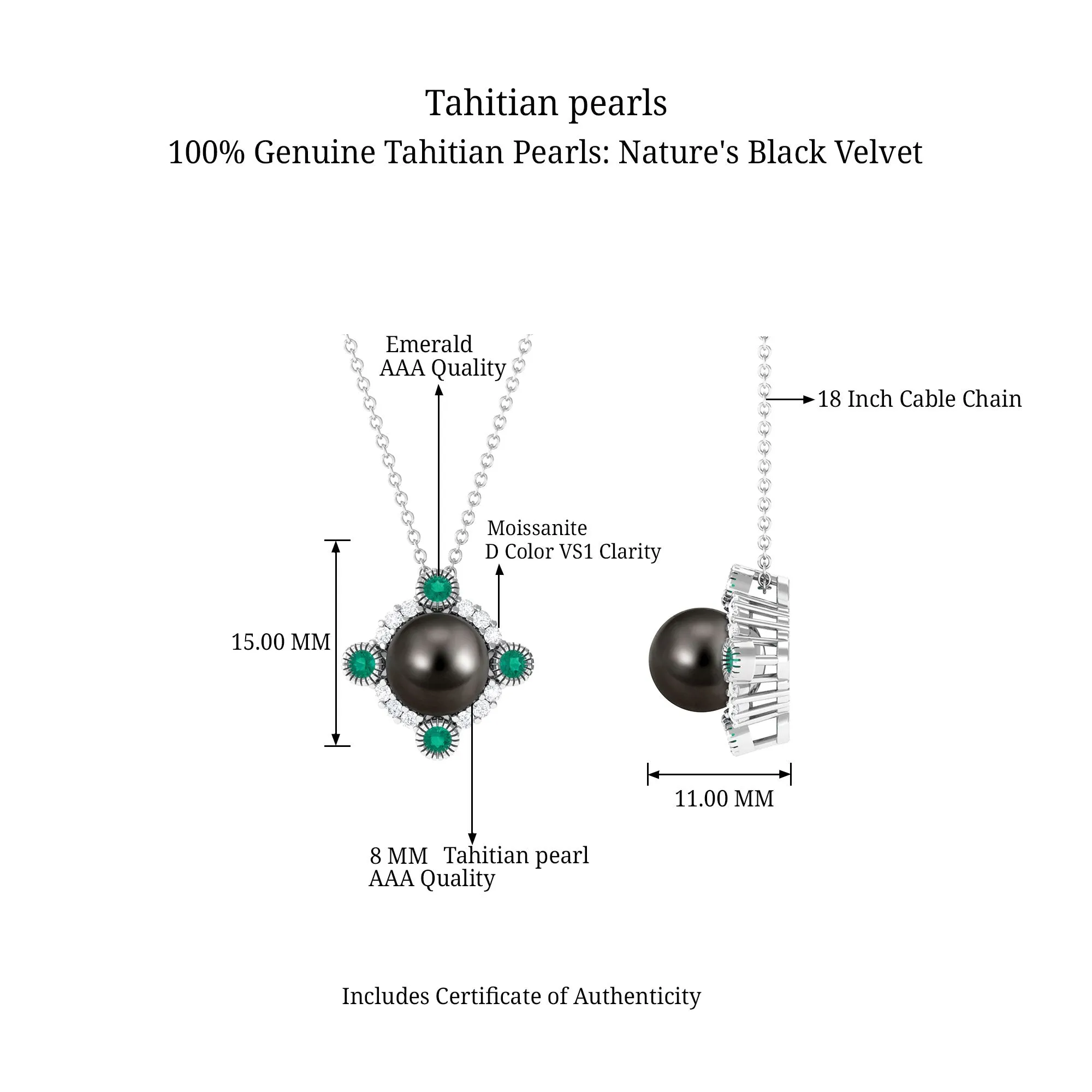 Vintage Inspired Tahitian Pearl Pendant with Emerald