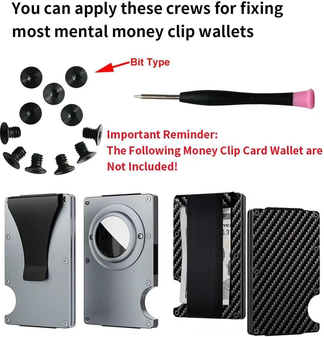 Wallet Replacement Screws   Screwdriver  Metal Clip, For Metal Wallet Repair Kit Elastic Cash Strap Replacement for Wallet (Standard Set - Black) (6)