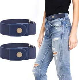 WERFORU Women 2 Loop No Buckle Elastic Belt for Women Men Side belts Buckle Free Stretch Belt for Jeans Pants