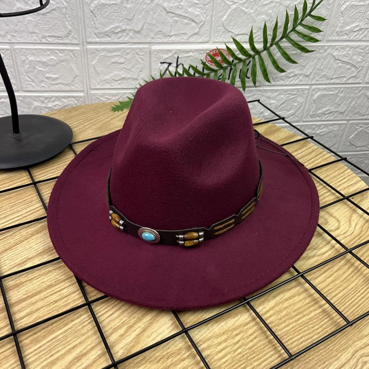 Wool Fedora Hat for Men Panama Hat Wide Brim Flat Top Cap Fedora Hat Party Church Hats