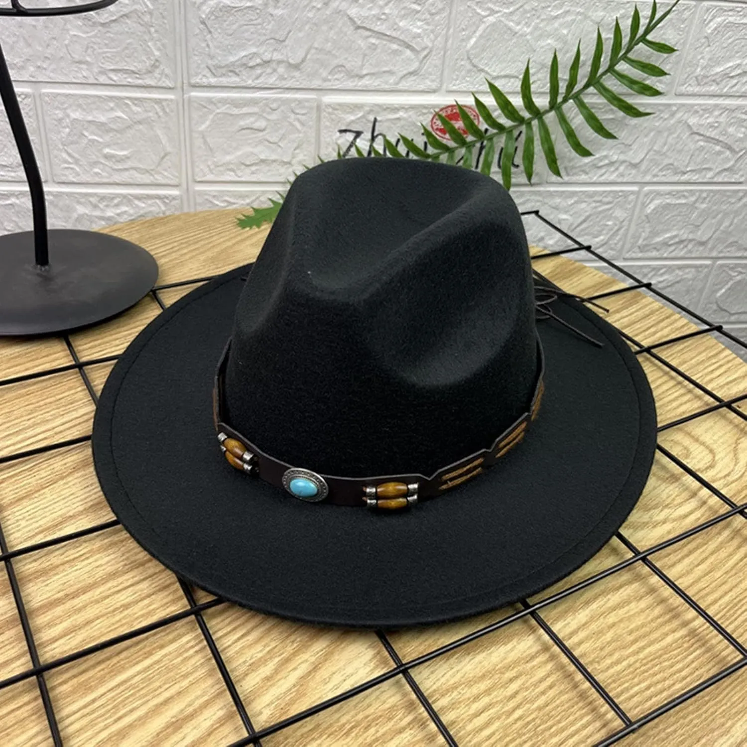 Wool Fedora Hat for Men Panama Hat Wide Brim Flat Top Cap Fedora Hat Party Church Hats