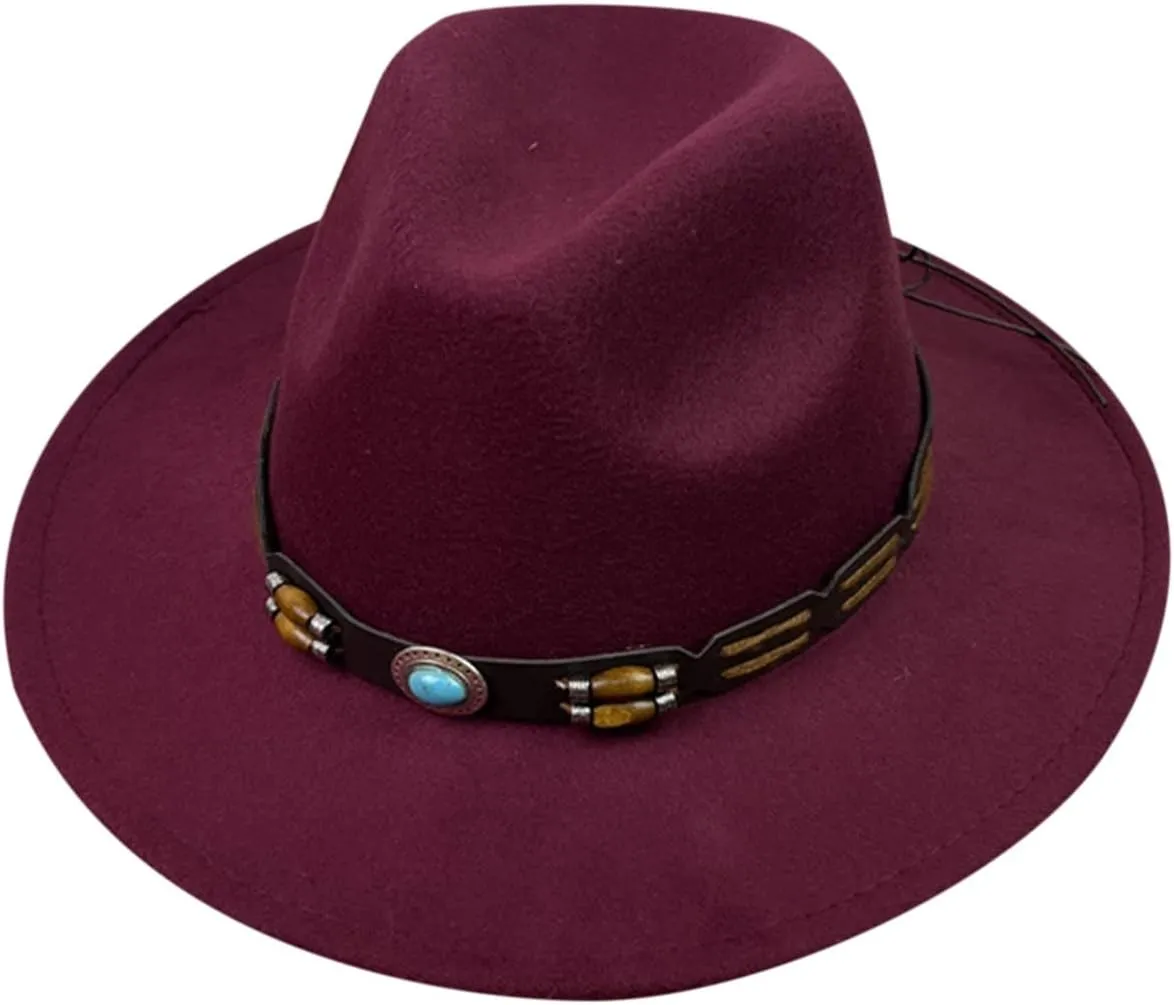 Wool Fedora Hat for Men Panama Hat Wide Brim Flat Top Cap Fedora Hat Party Church Hats