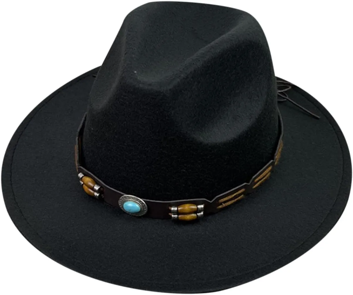 Wool Fedora Hat for Men Panama Hat Wide Brim Flat Top Cap Fedora Hat Party Church Hats