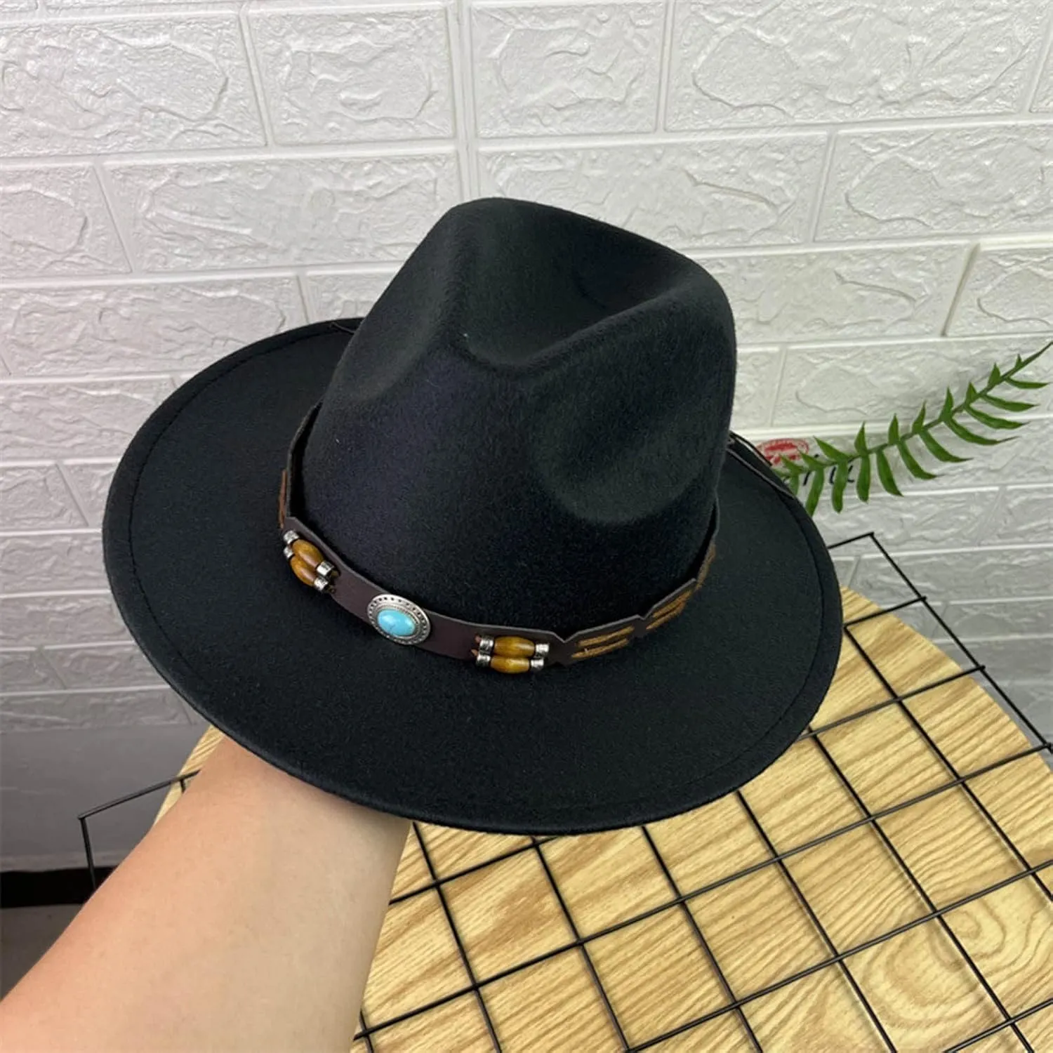Wool Fedora Hat for Men Panama Hat Wide Brim Flat Top Cap Fedora Hat Party Church Hats
