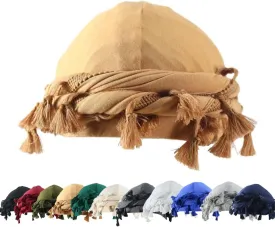 YuMENo Turban for Men Women Vintage Twist Durag Head Wraps Satin Lined Halo Turban with Tassel Waves Braids