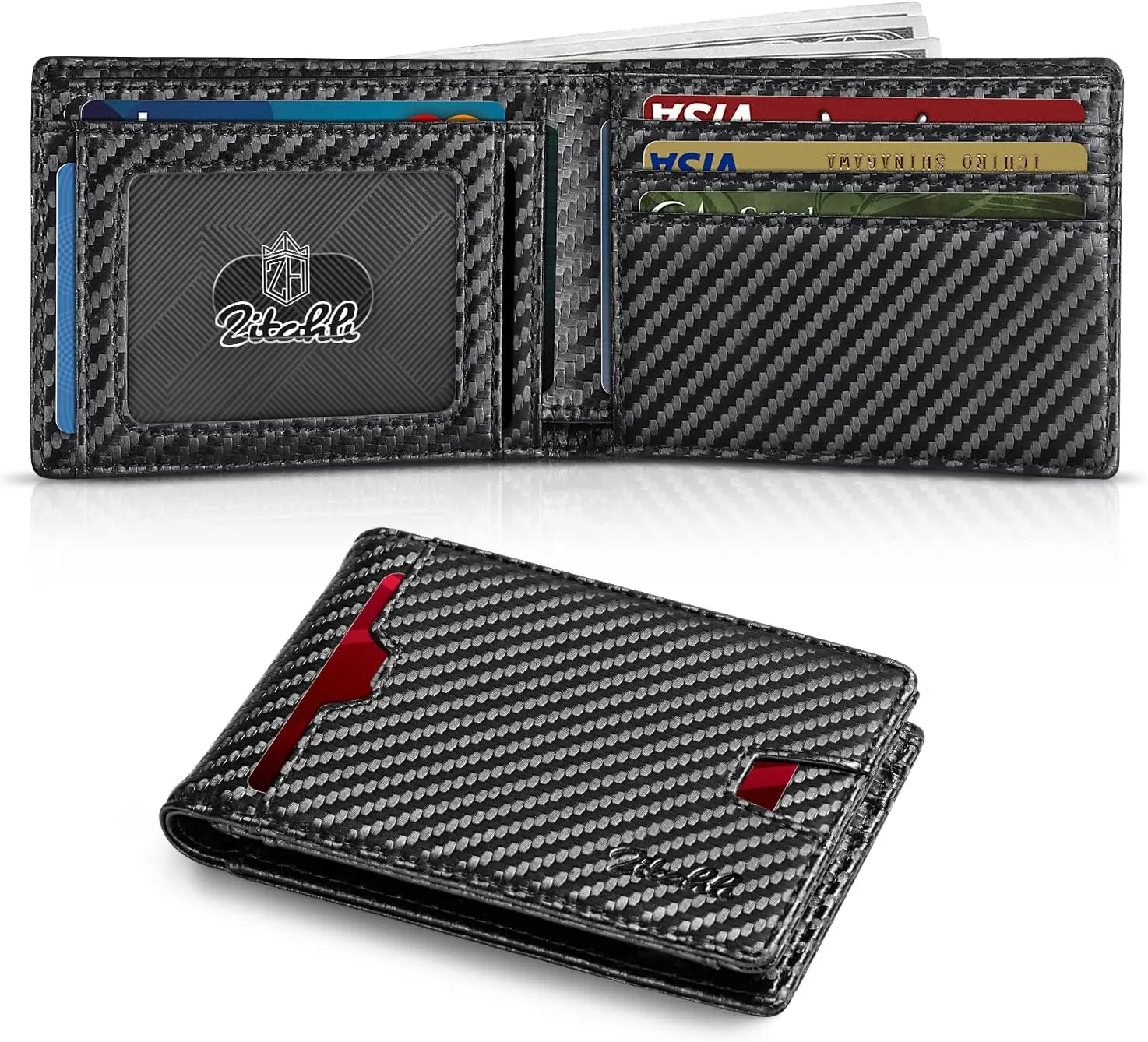 Zitahli Mens-Wallet-Slim-Leather-RFID Blocking Wallet for Men Minimalist Bifold Credit Card Holder with Gift Box