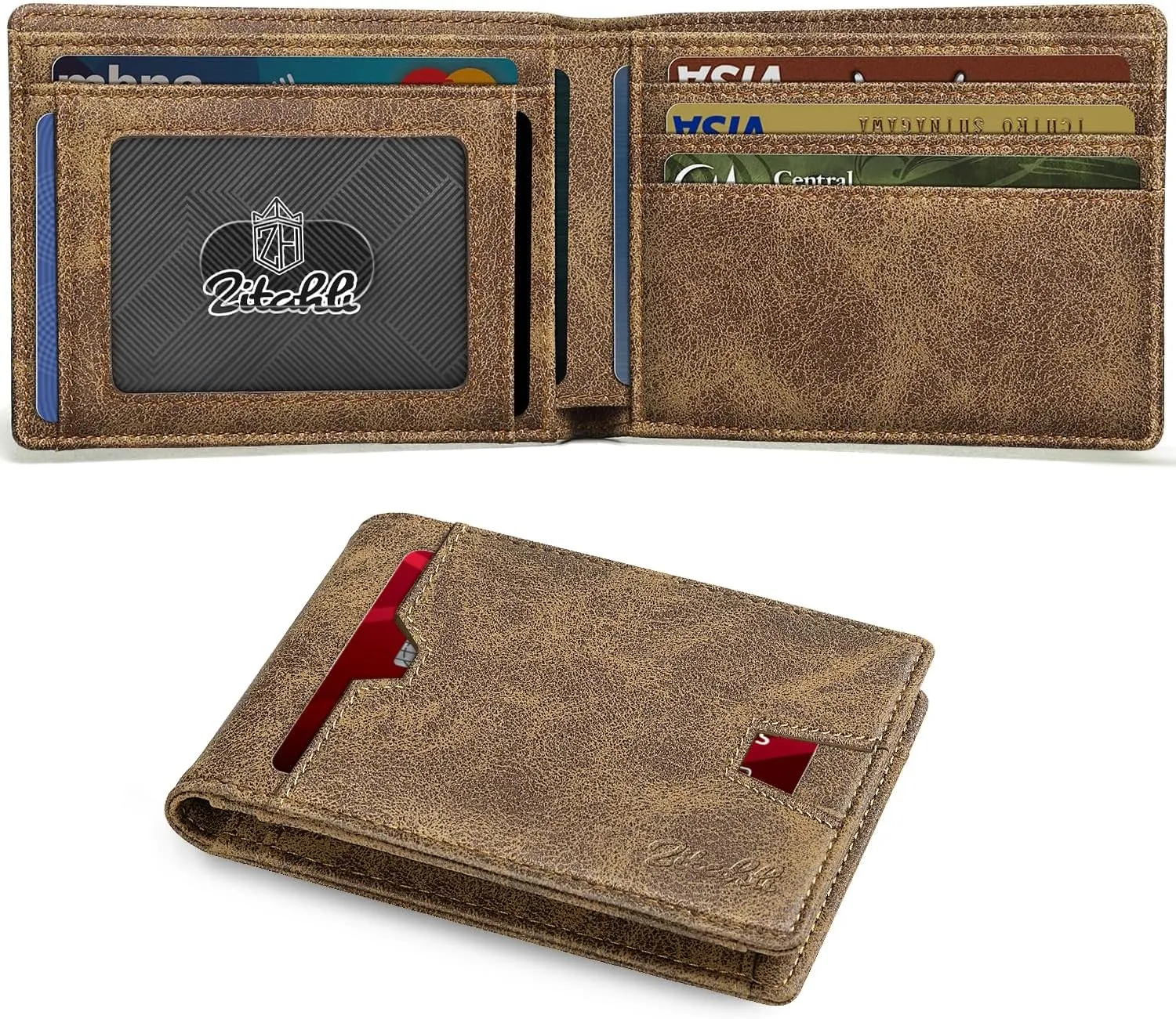 Zitahli Mens-Wallet-Slim-Leather-RFID Blocking Wallet for Men Minimalist Bifold Credit Card Holder with Gift Box